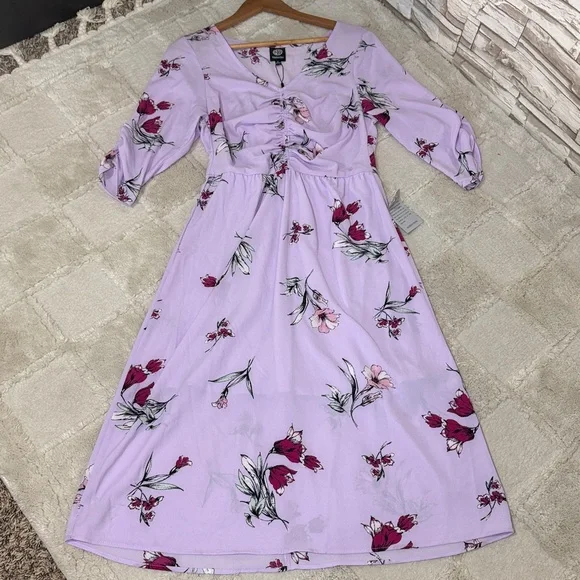 BOBEAU Lavender Floral Ruched Long Sleeve Dress - Picture 7 of 14